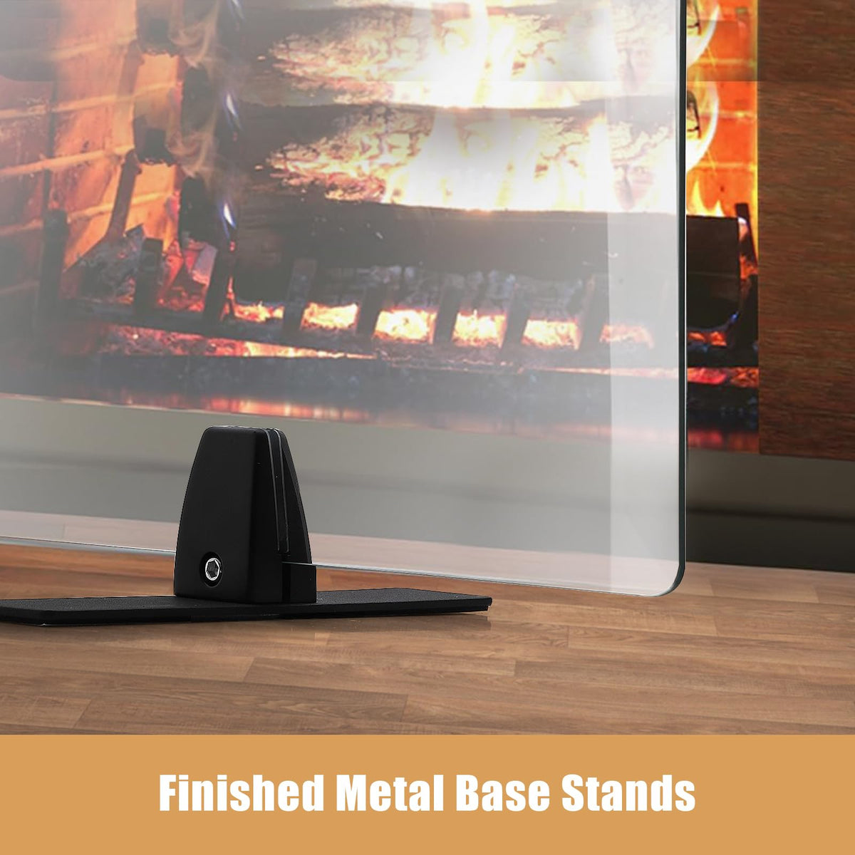 36 Inch Tempered Glass Fireplace Screen with Metal Black Base B253