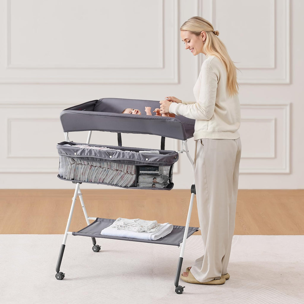 Foldable Baby Changing Table with Side Basket I89954