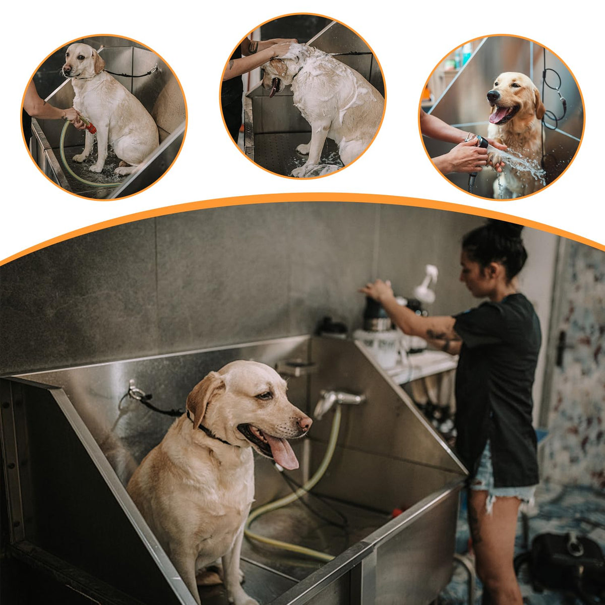 Stainless Steel Dog Grooming Tub with Stairs and Faucet H2685