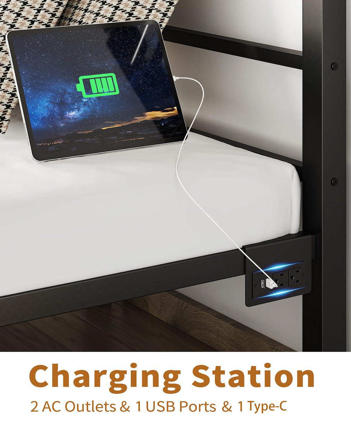 Black Twin Bed Frame with LED Lights and Charging Station Y6000