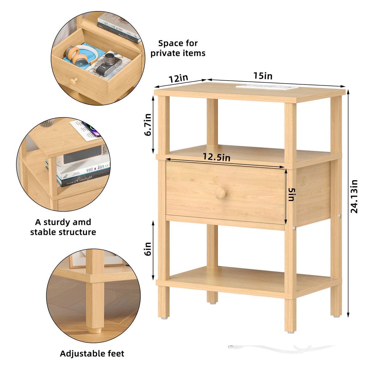 3 Tier Storage End Table Set 2 T375