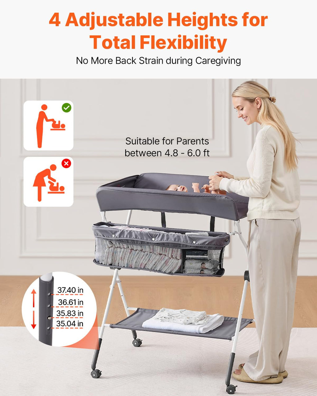 Foldable Baby Changing Table with Side Basket I89954