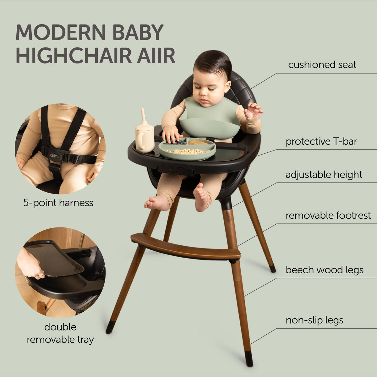 Convertible Wooden High Chair with Adjustable Height D819021