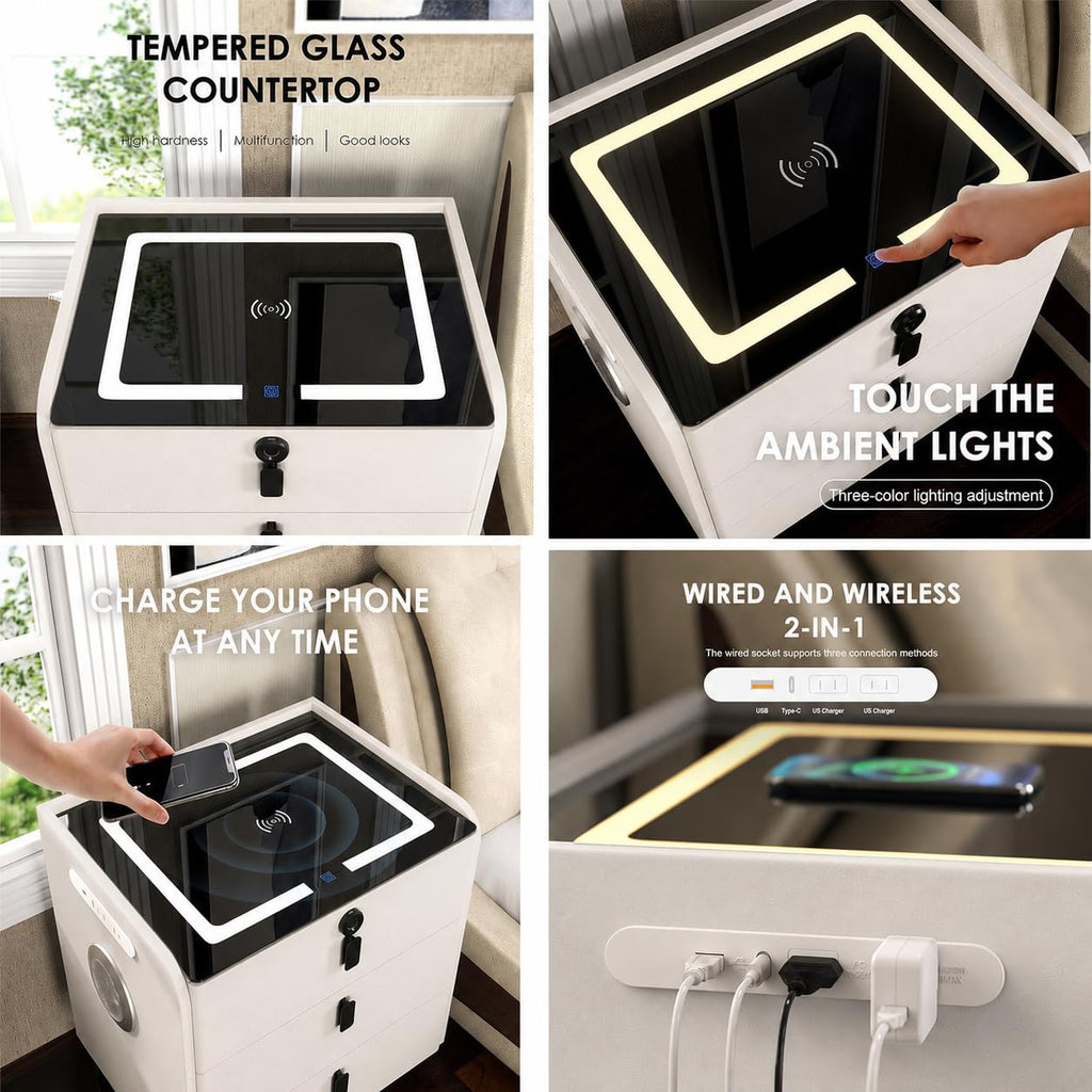 Wireless Charging Nightstand with Fingerprint Lock H2747