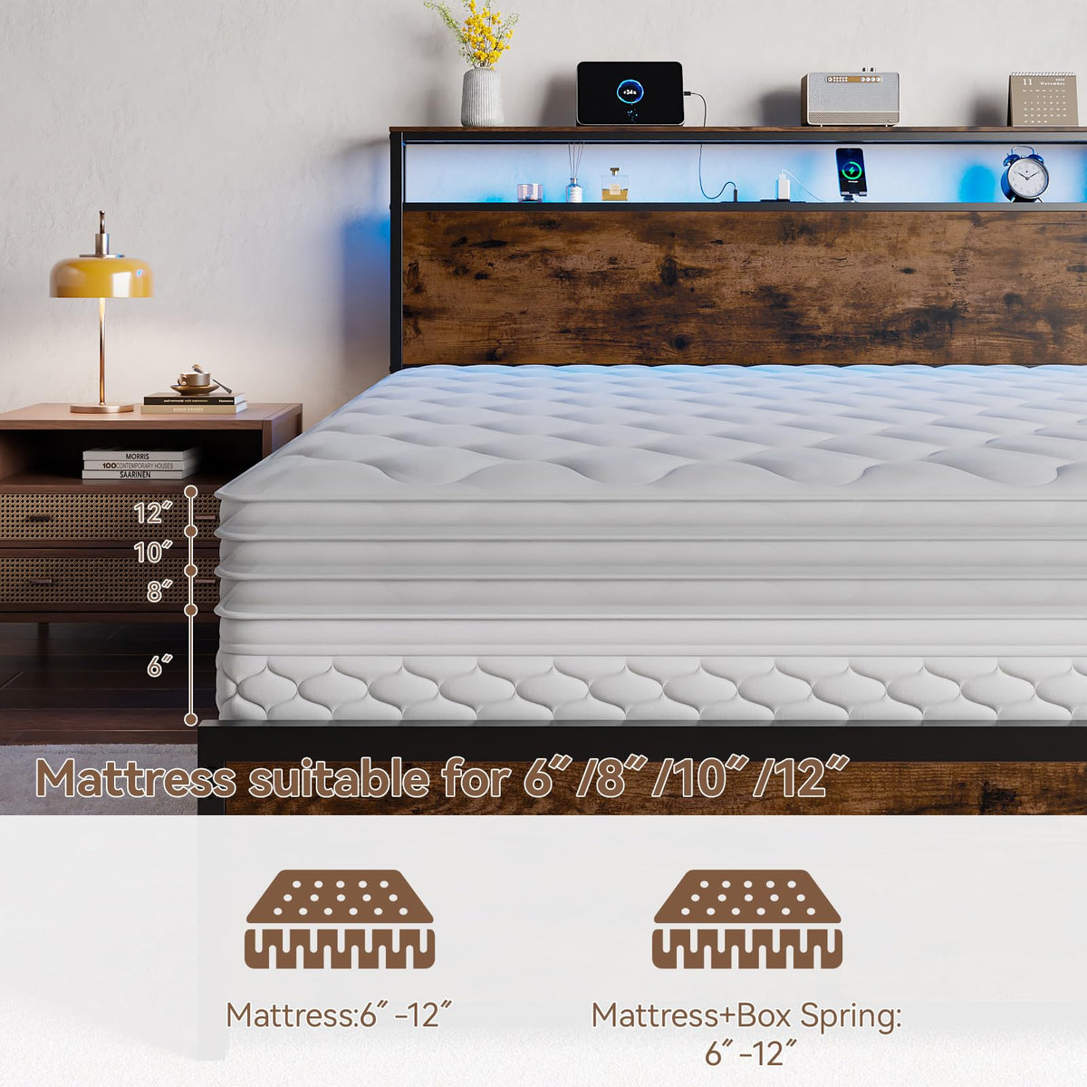 Queen Bed Frame with Storage Headboard & 6 Drawers T763809