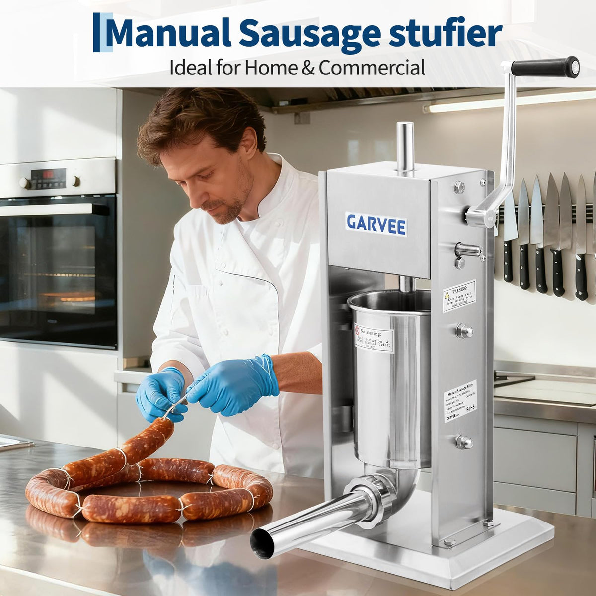 3L Stainless Steel Manual Sausage Stuffer with 5 Filling Tubes P20153