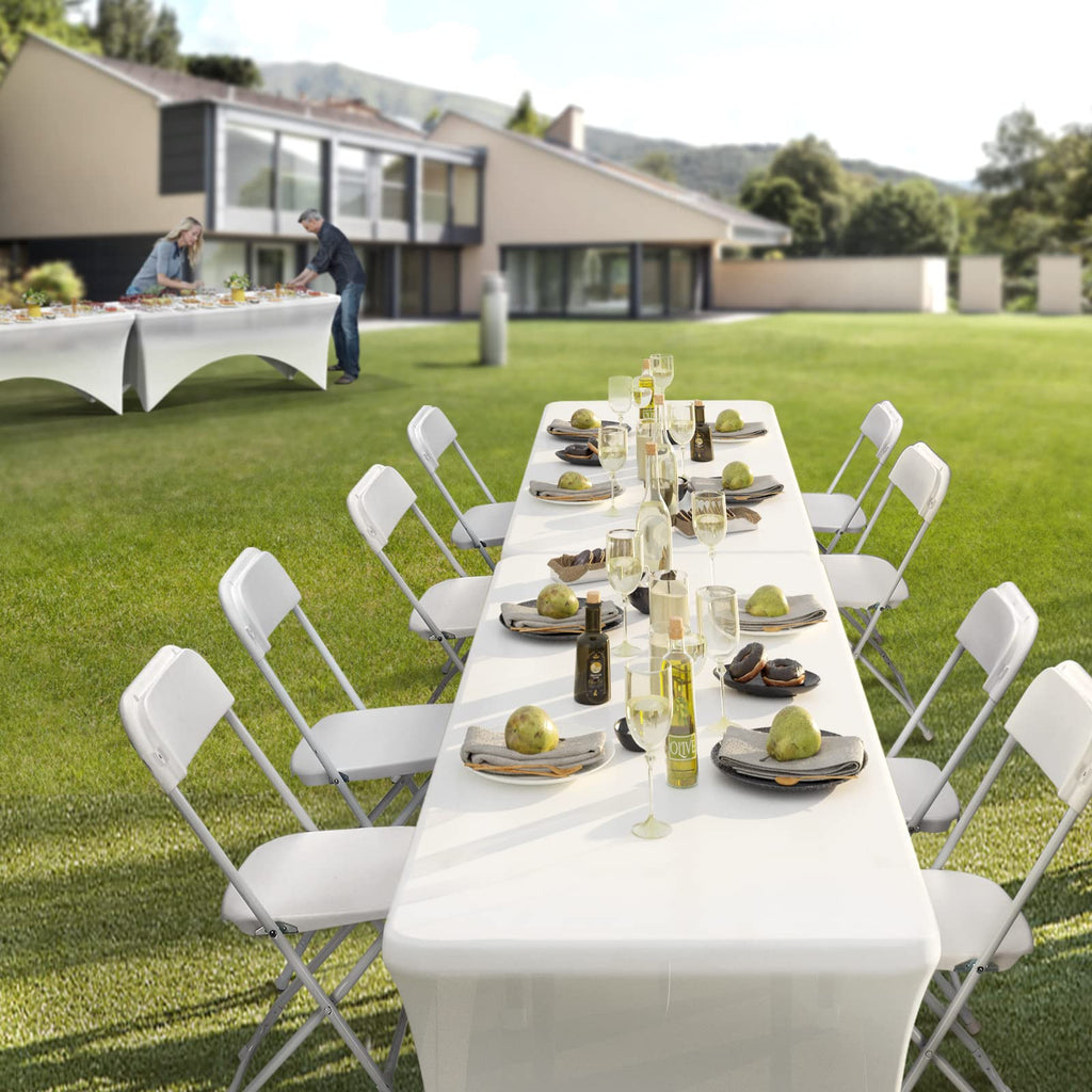 White Plastic Folding Chairs Set of 10 with Metal Frame D593517