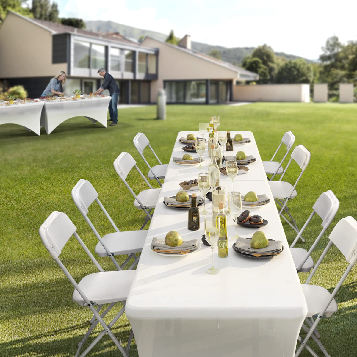 White Plastic Folding Chairs Set of 10 with Metal Frame D593517