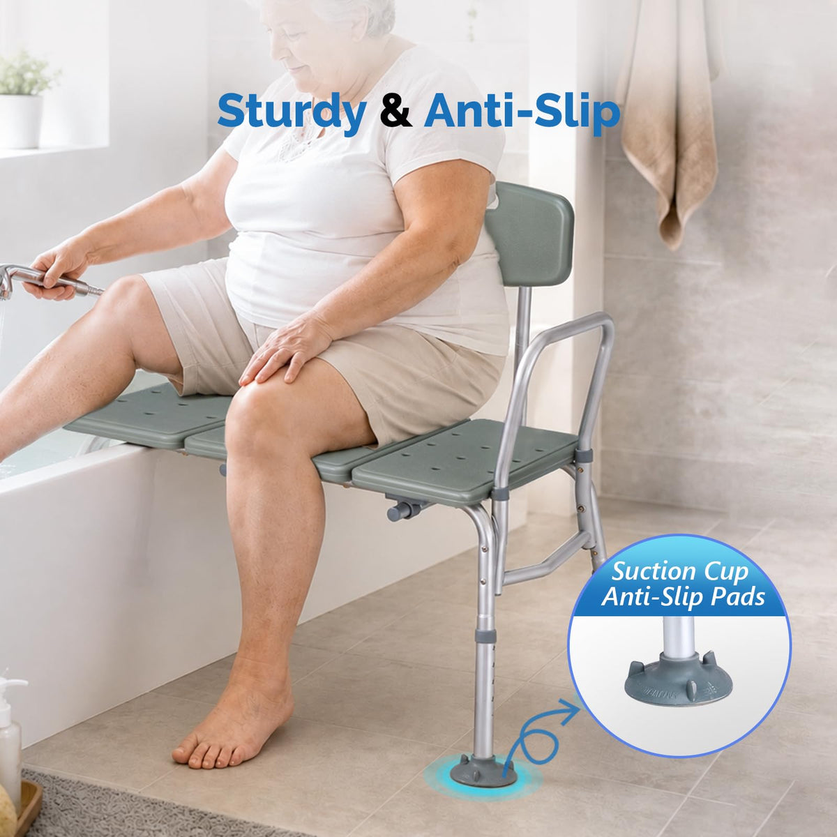 Height Adjustable Tub Transfer Bench Shower Chair with Backrest B556