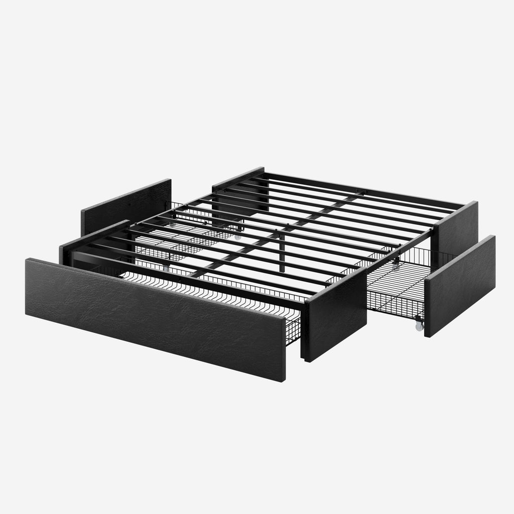 Queen Size Platform Storage Bed Frame with 3 Drawers, Black Y991
