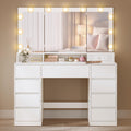 Vanity Desk with LED Lights and Tri-Fold Mirror, 9 Drawers Q818