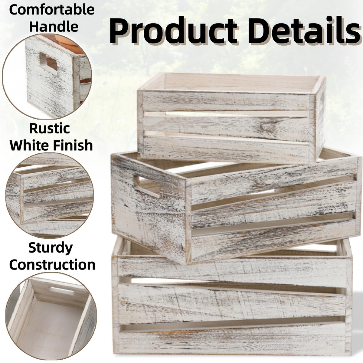 3 Pack Wooden Storage Crates with Handles I72156