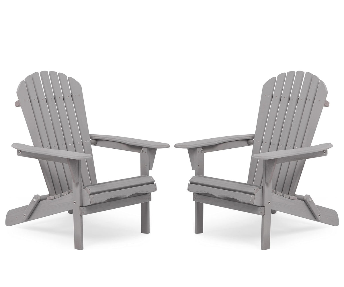 Folding Solid Wood Adirondack Chair Set of 2 Grey Z5410
