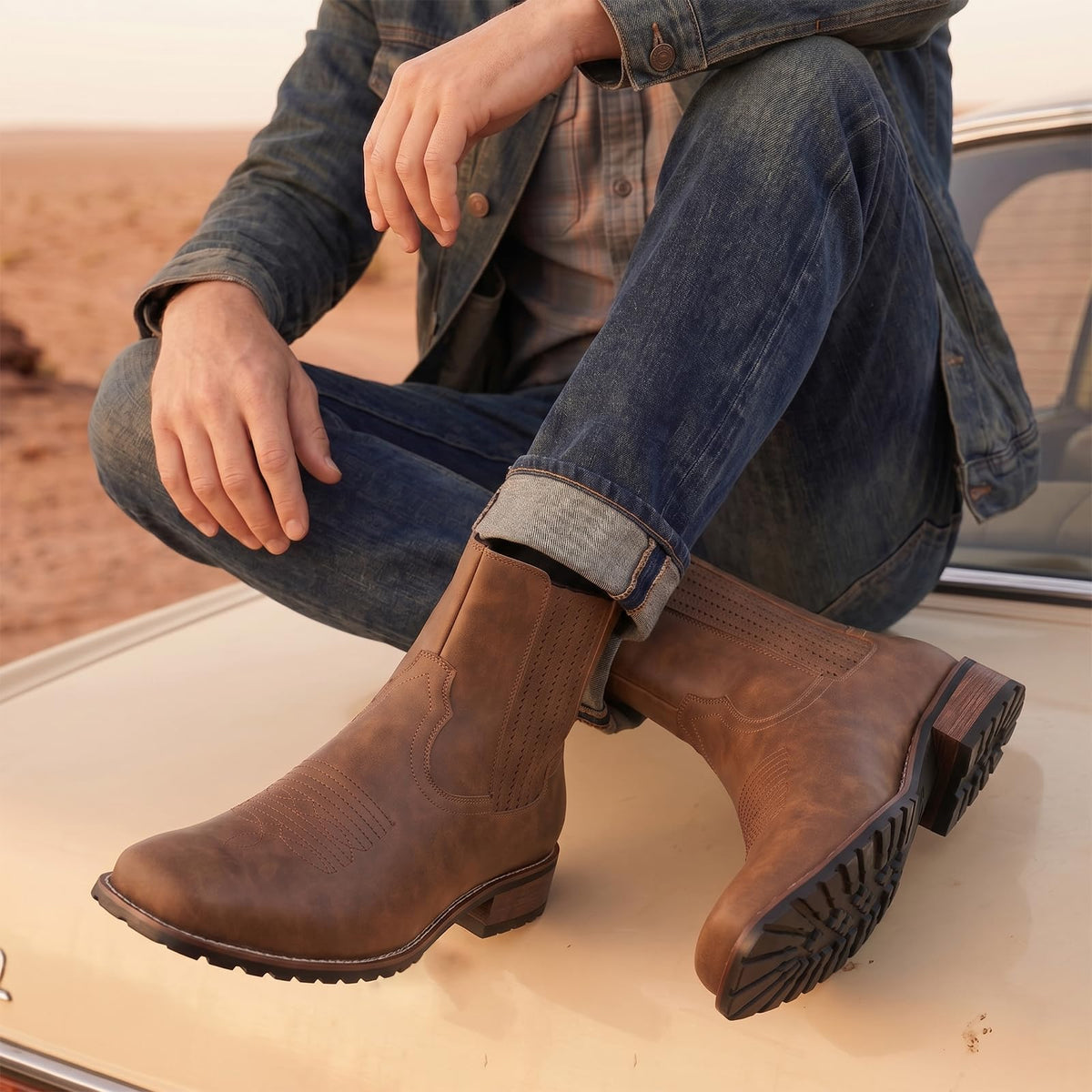 Cowboy Boots for Men Embroidery Square Toe D942334