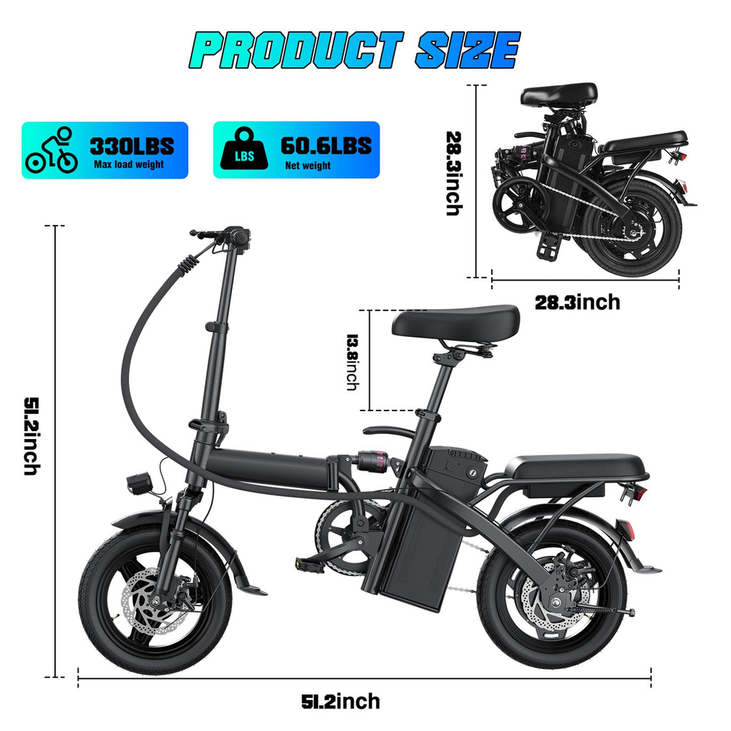 560W Motor 24MPH 32 Miles Range 48V 10Ah Battery 14" Foldable Electric Bike with Basket N167