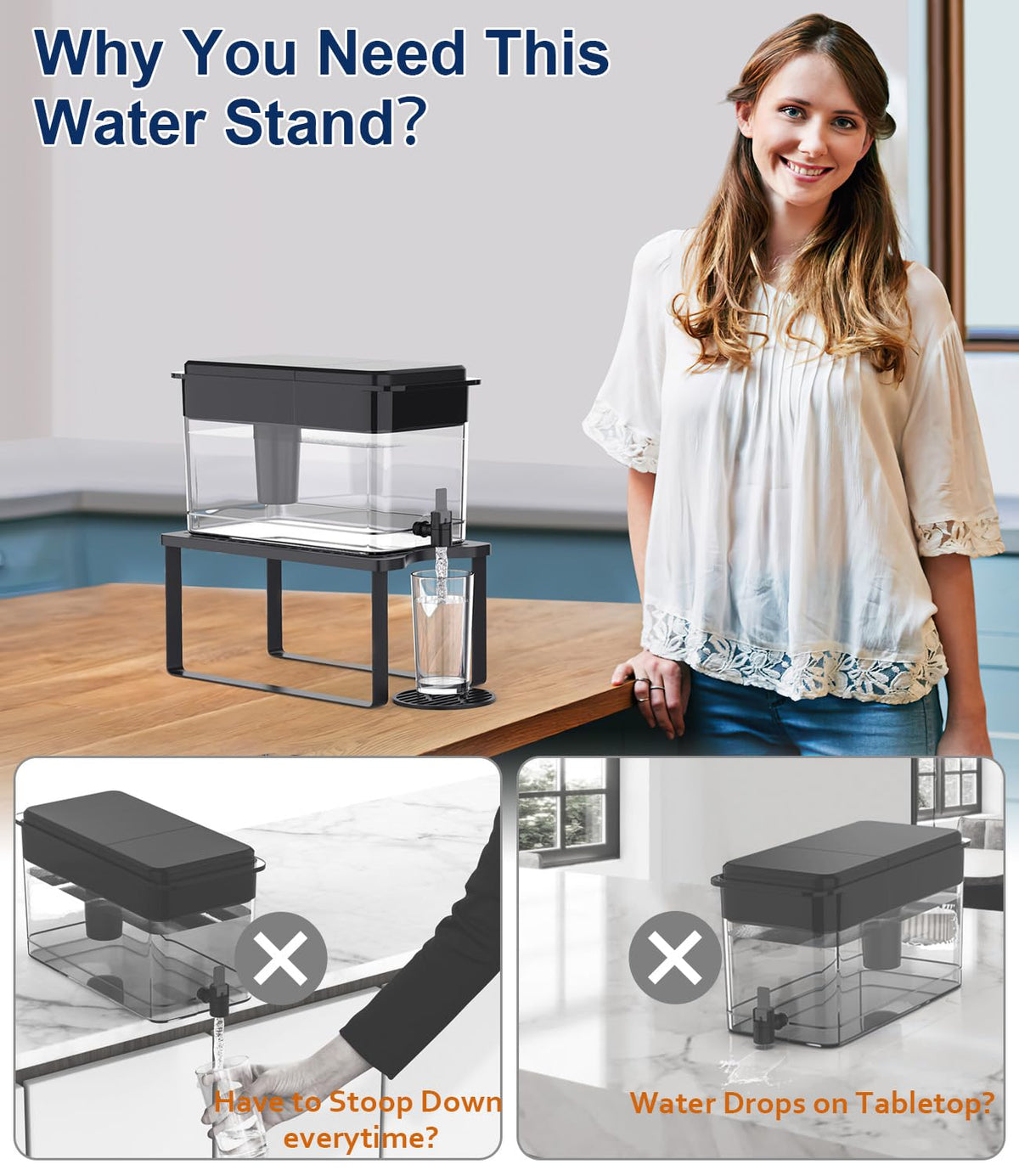 Water Filter Dispenser Stand with Drip Tray Black I9343