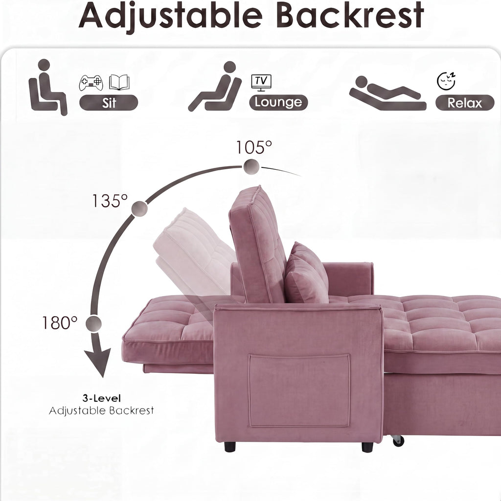 Pink Velvet Convertible Sleeper Sofa Bed V322878