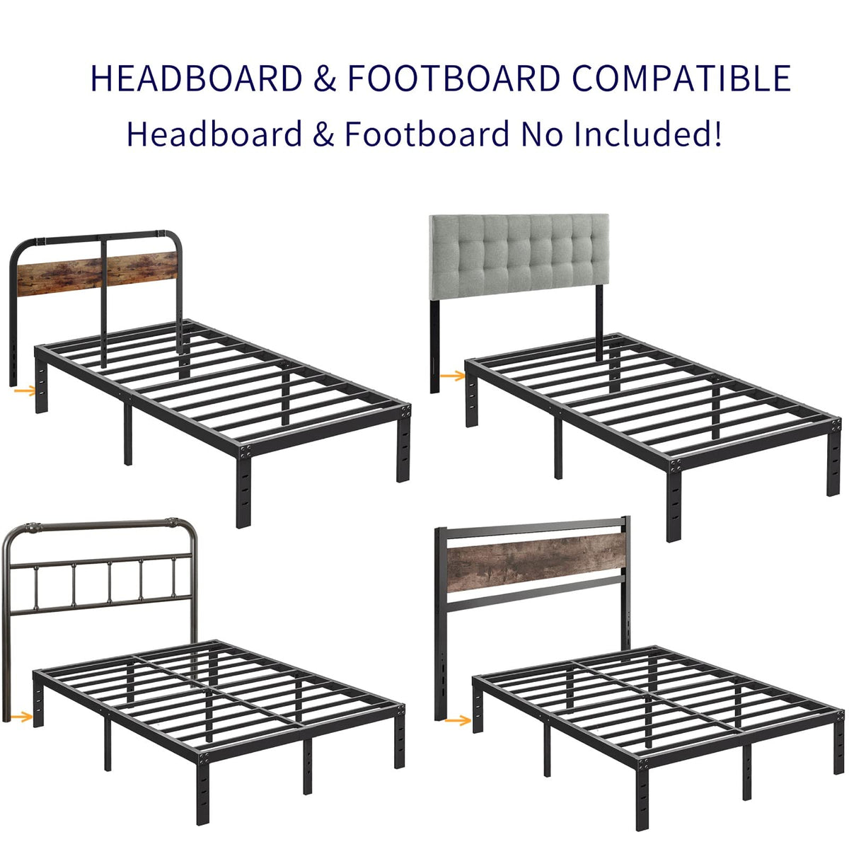 14 Inch Metal Queen Bed Frame with Storage, Black E62257