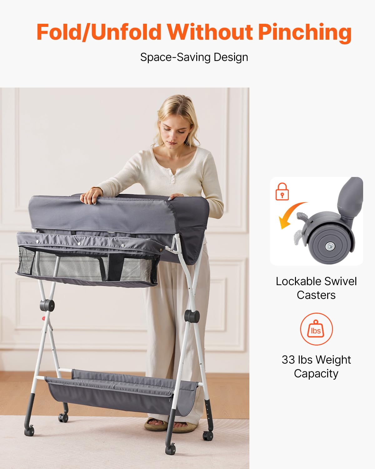 Foldable Baby Changing Table with Side Basket I89954