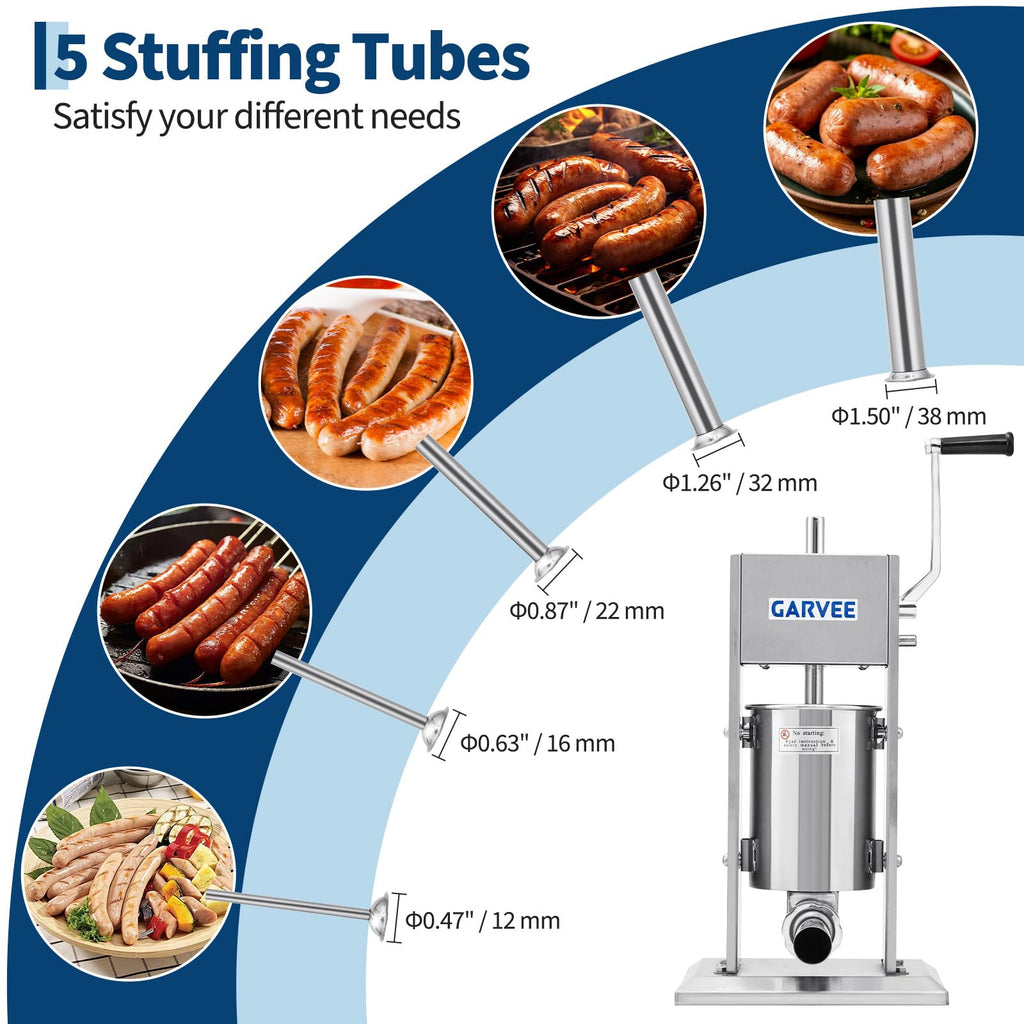 3L Stainless Steel Manual Sausage Stuffer with 5 Filling Tubes P20153