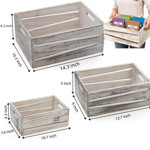 3 Pack Wooden Storage Crates with Handles I72156
