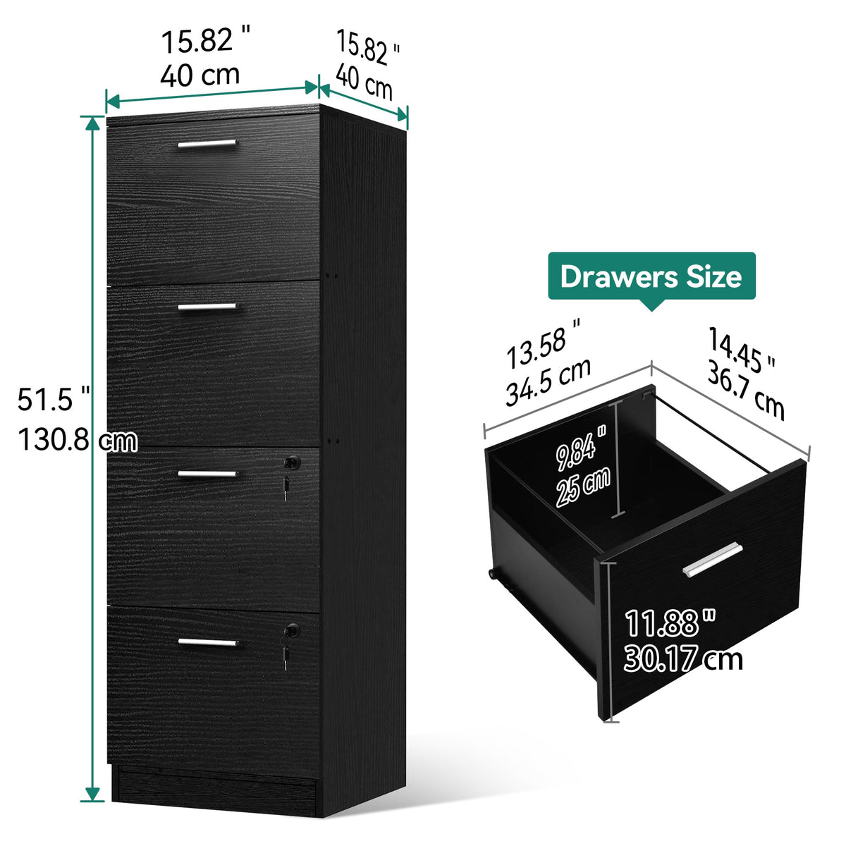 Black 4-Drawer File Cabinet with Lock P28222