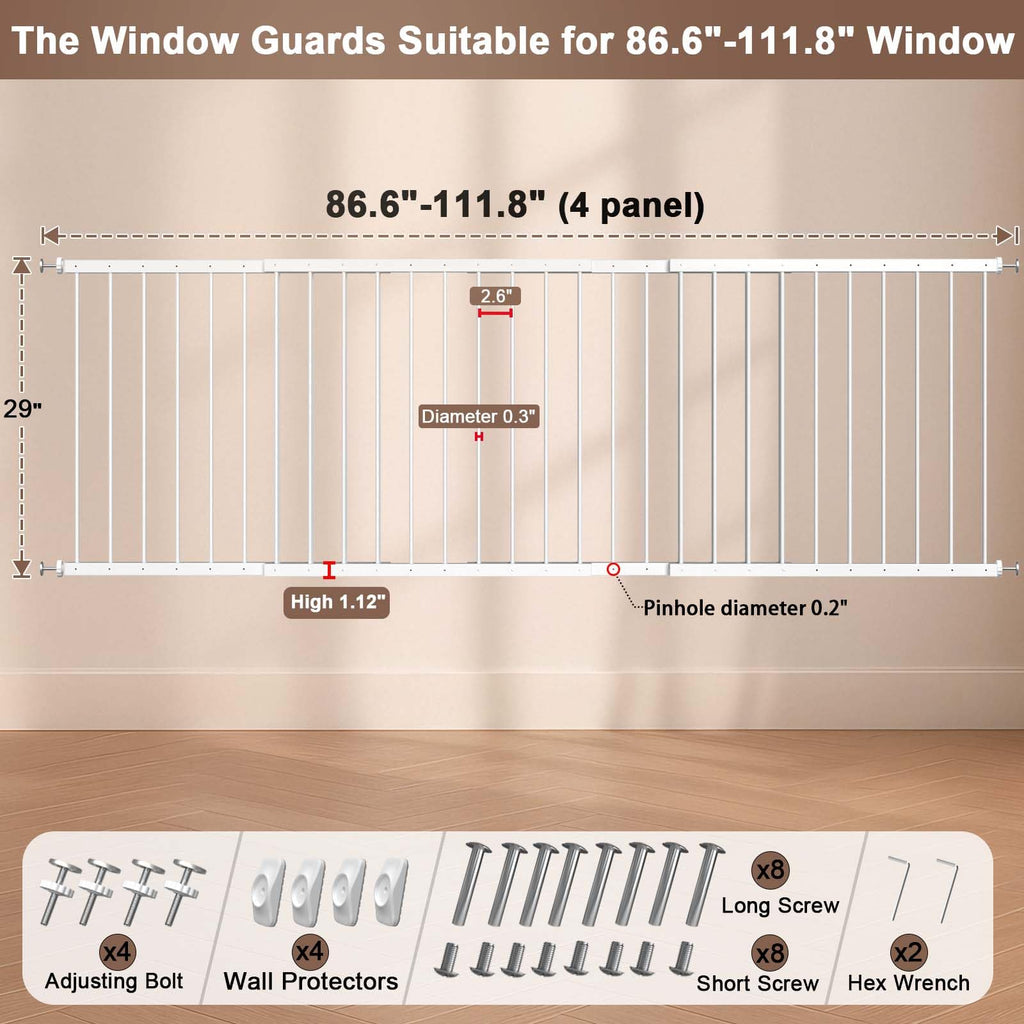Adjustable White 4 Panel Window Guards O131
