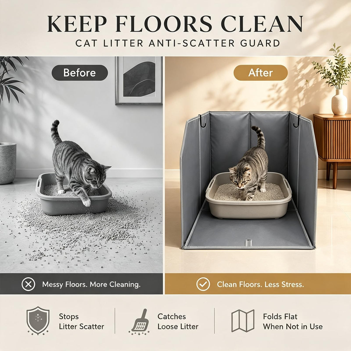 Waterproof Cat Litter Box Enclosure with Removable Mat and 2 Hooks N5423