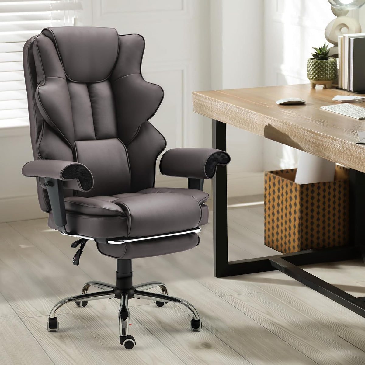 Brown Heated Massage Office Chair with Foot Rest A2813
