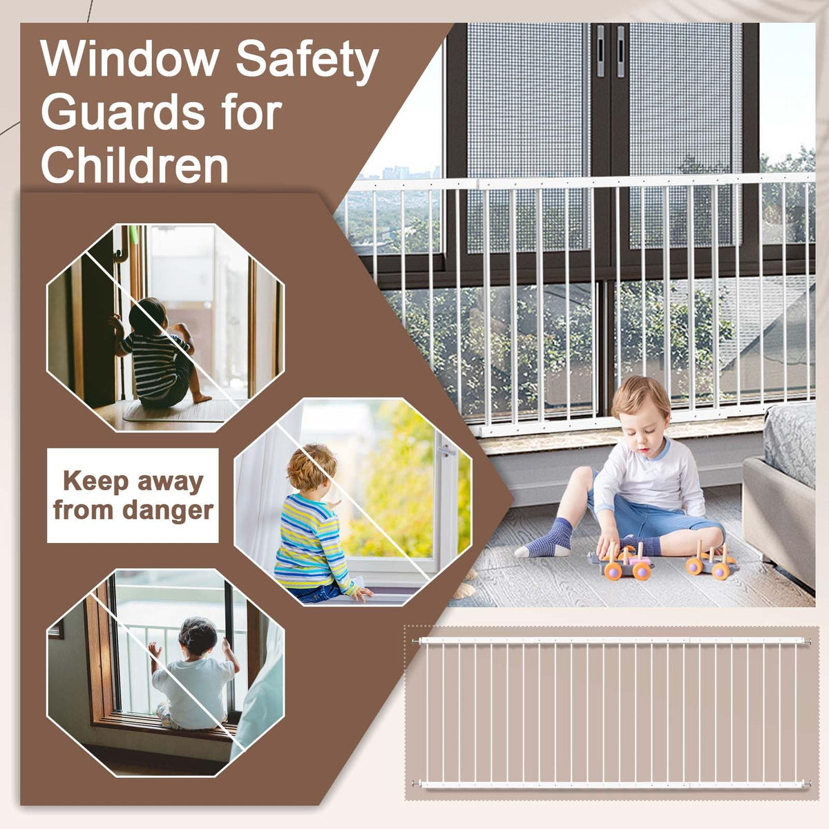 Adjustable White 4 Panel Window Guards O131