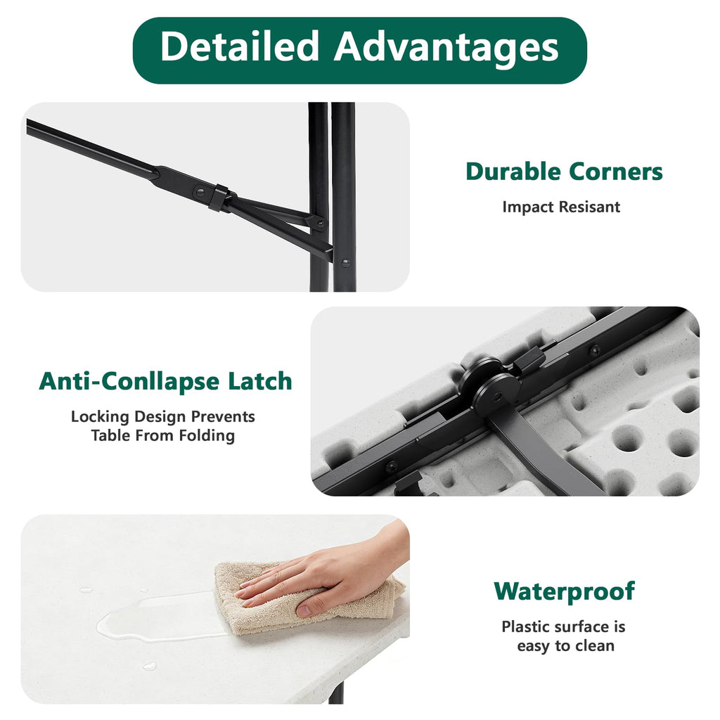 6FT Heavy Duty Plastic Folding Table with Steel Legs White T24261