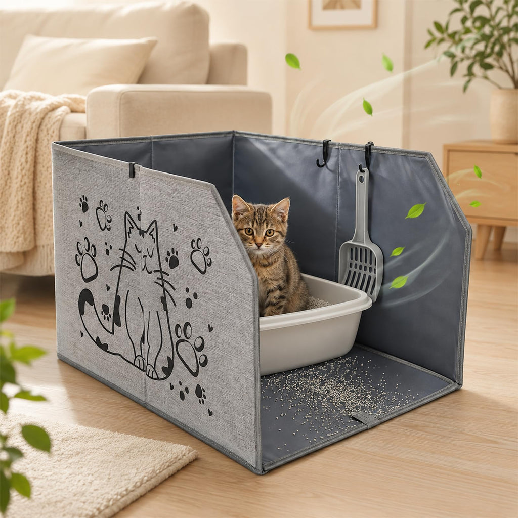 Waterproof Cat Litter Box Enclosure with Removable Mat and 2 Hooks N5423