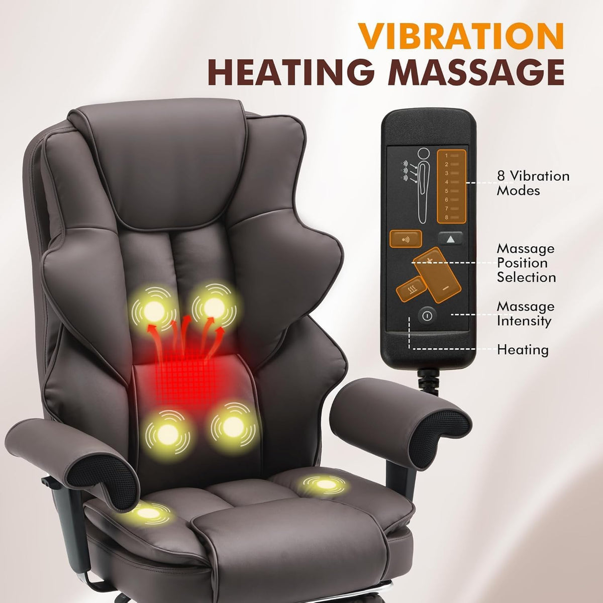 Brown Heated Massage Office Chair with Foot Rest A2813