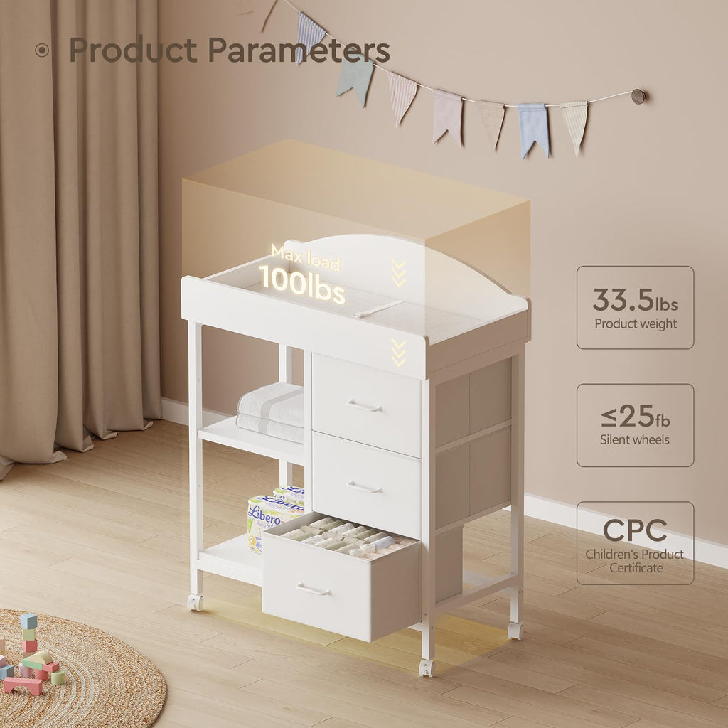 White 3 Drawer 2 Shelf Changing Table Y530133