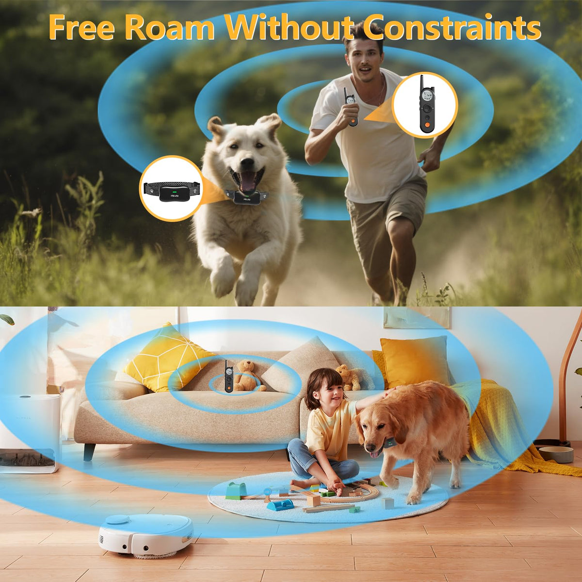 Wireless Dog Fence and Remote Training Collar, IPX7 Waterproof, 185 Days Rechargeable Battery C64739