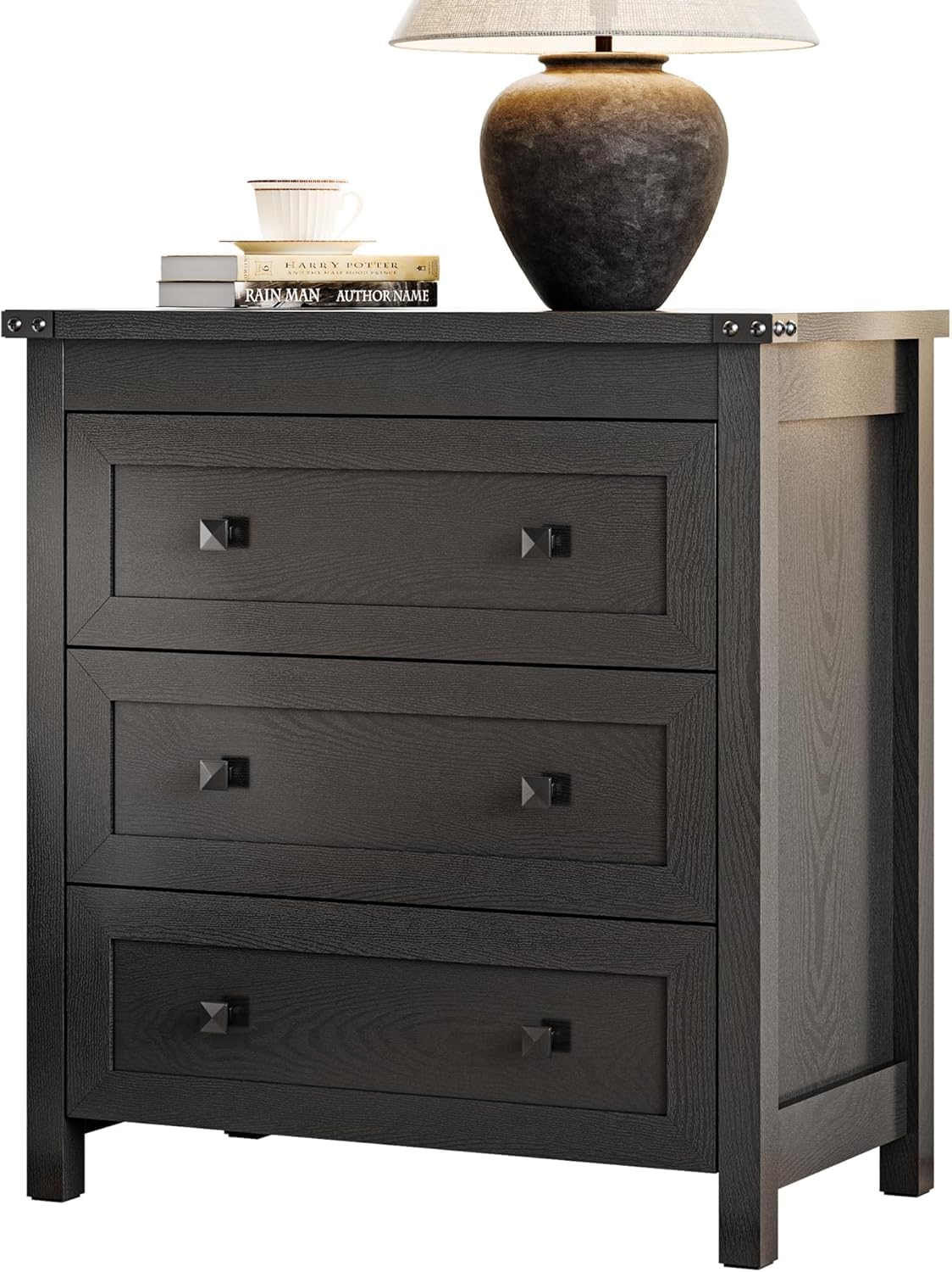 27.6" Wide Black 3 Drawer Wood Nightstand E8321