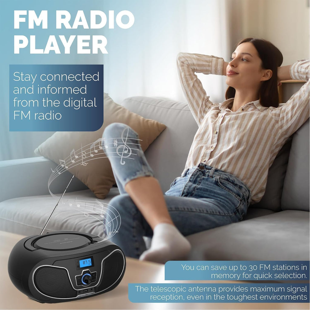 Portable CD Player Boombox with Bluetooth, FM Radio, USB Playback & AUX Input U7178
