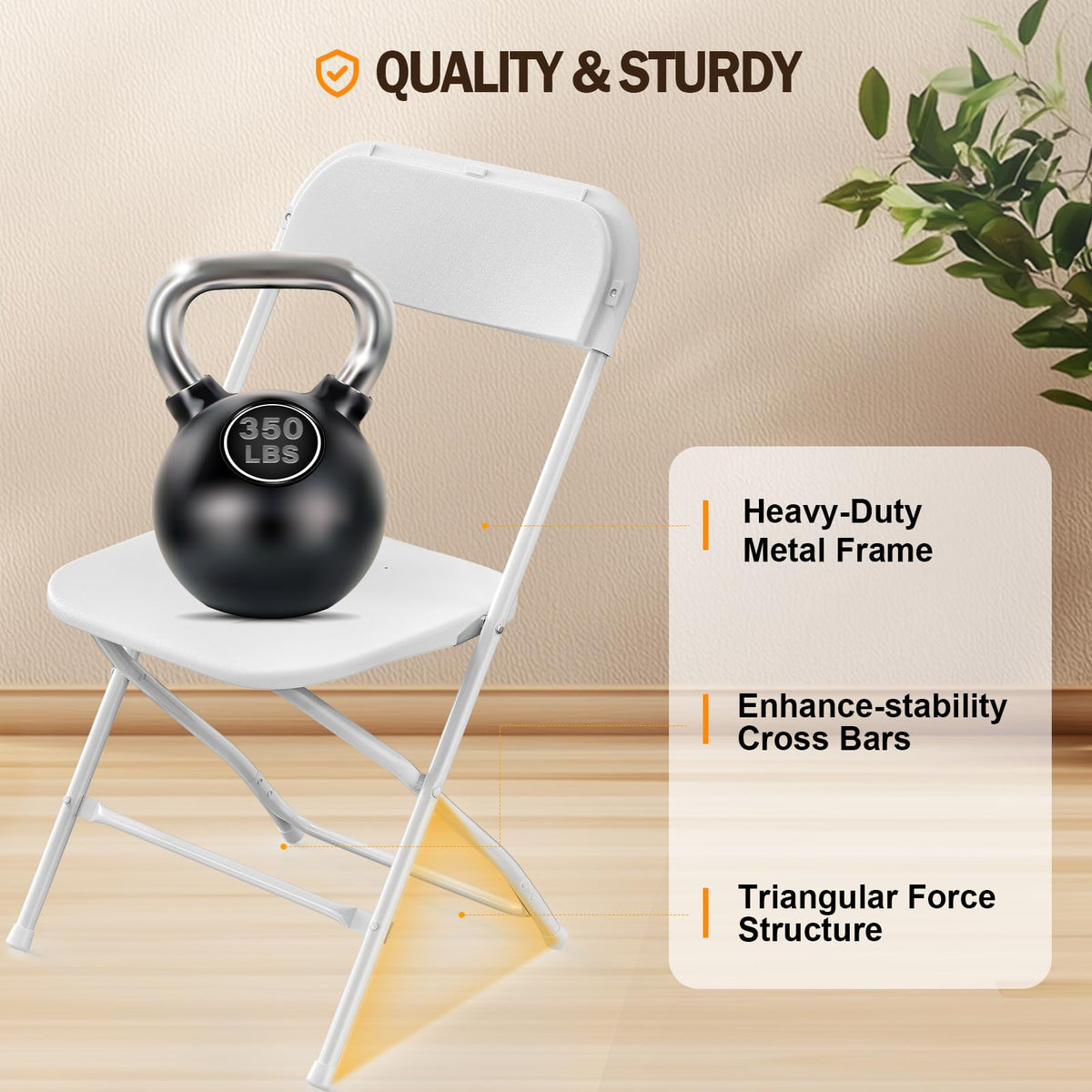 White Plastic Folding Chairs Set of 10 with Metal Frame D593517