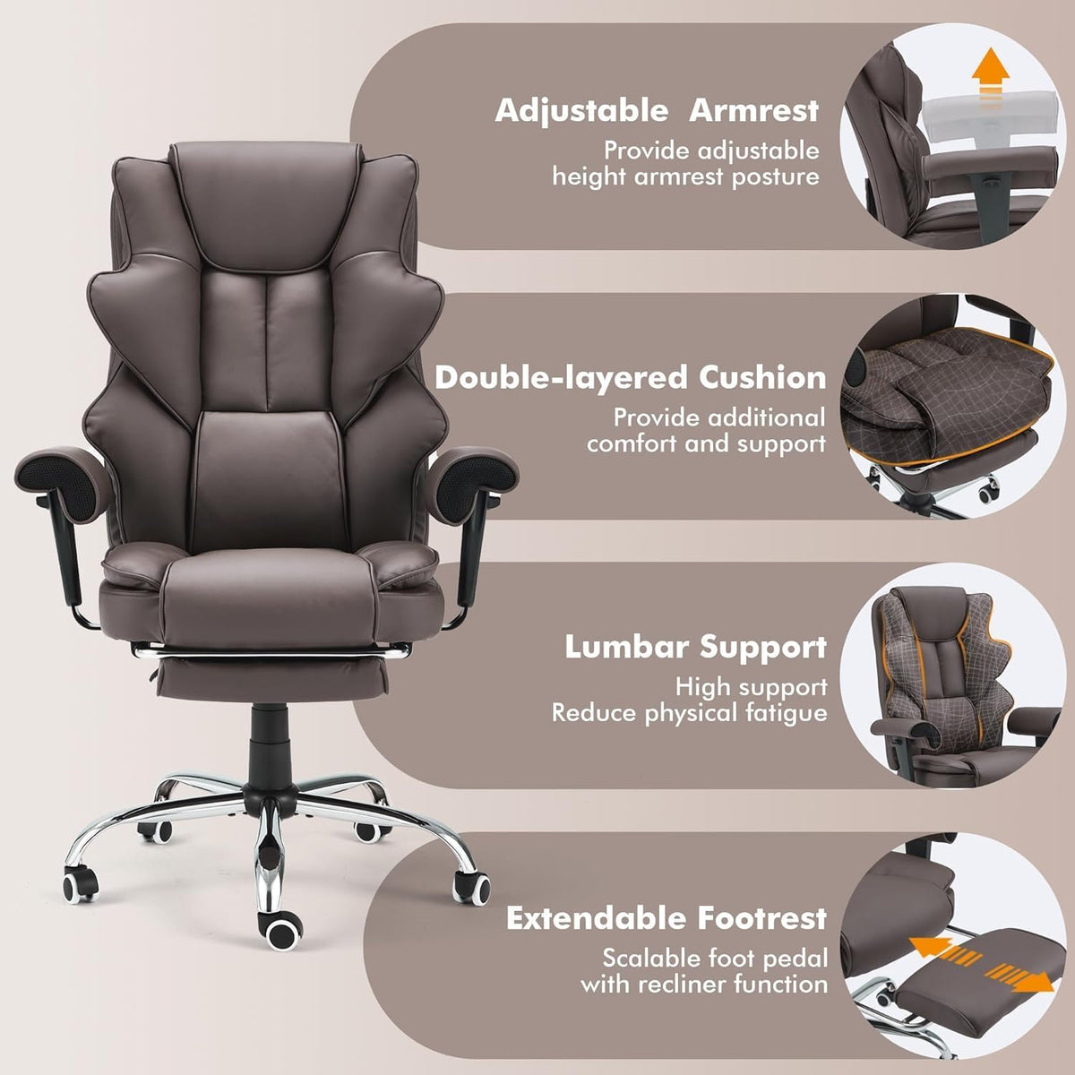 Brown Heated Massage Office Chair with Foot Rest A2813