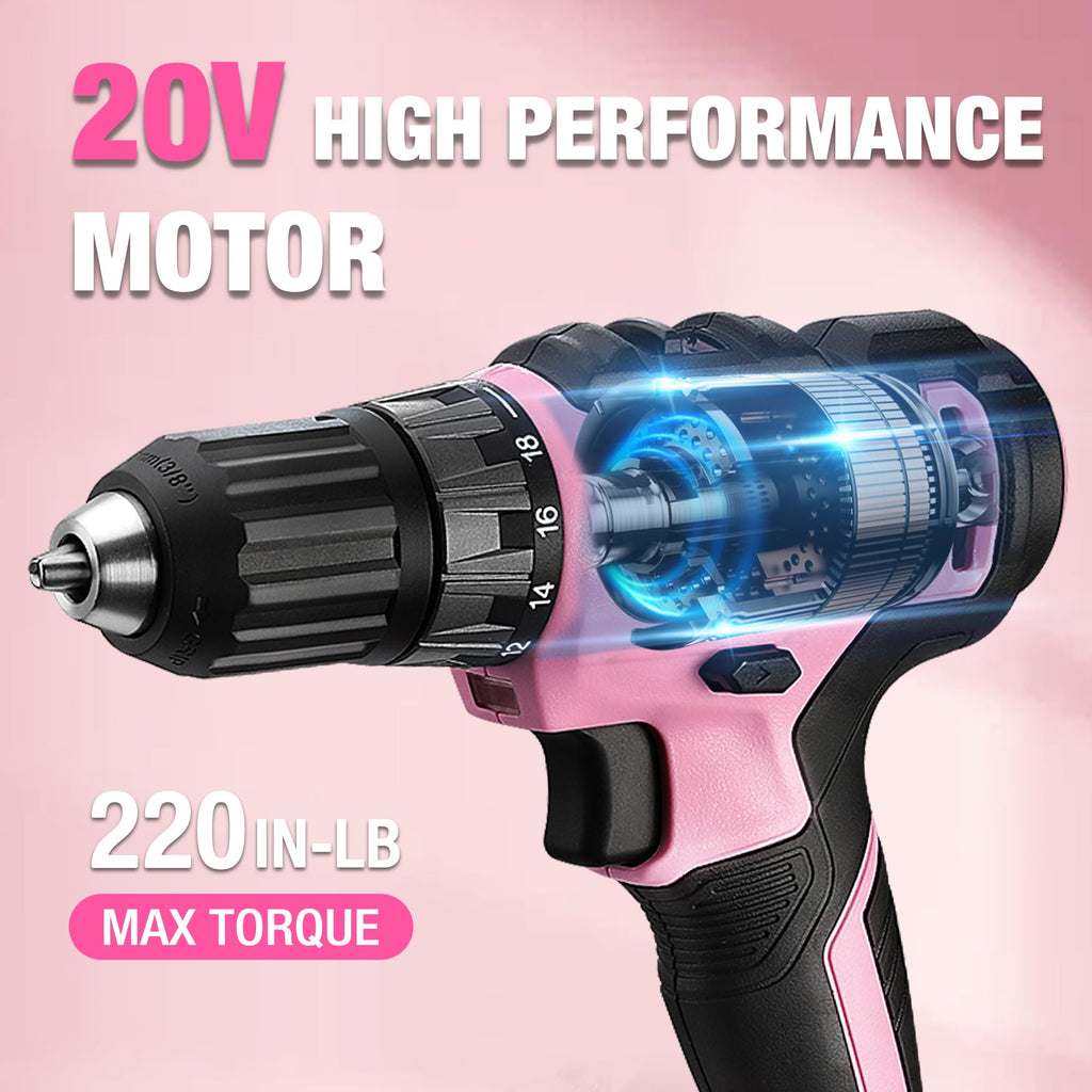 Pink Cordless Drill and 141-Piece Home Tool Kit T32314