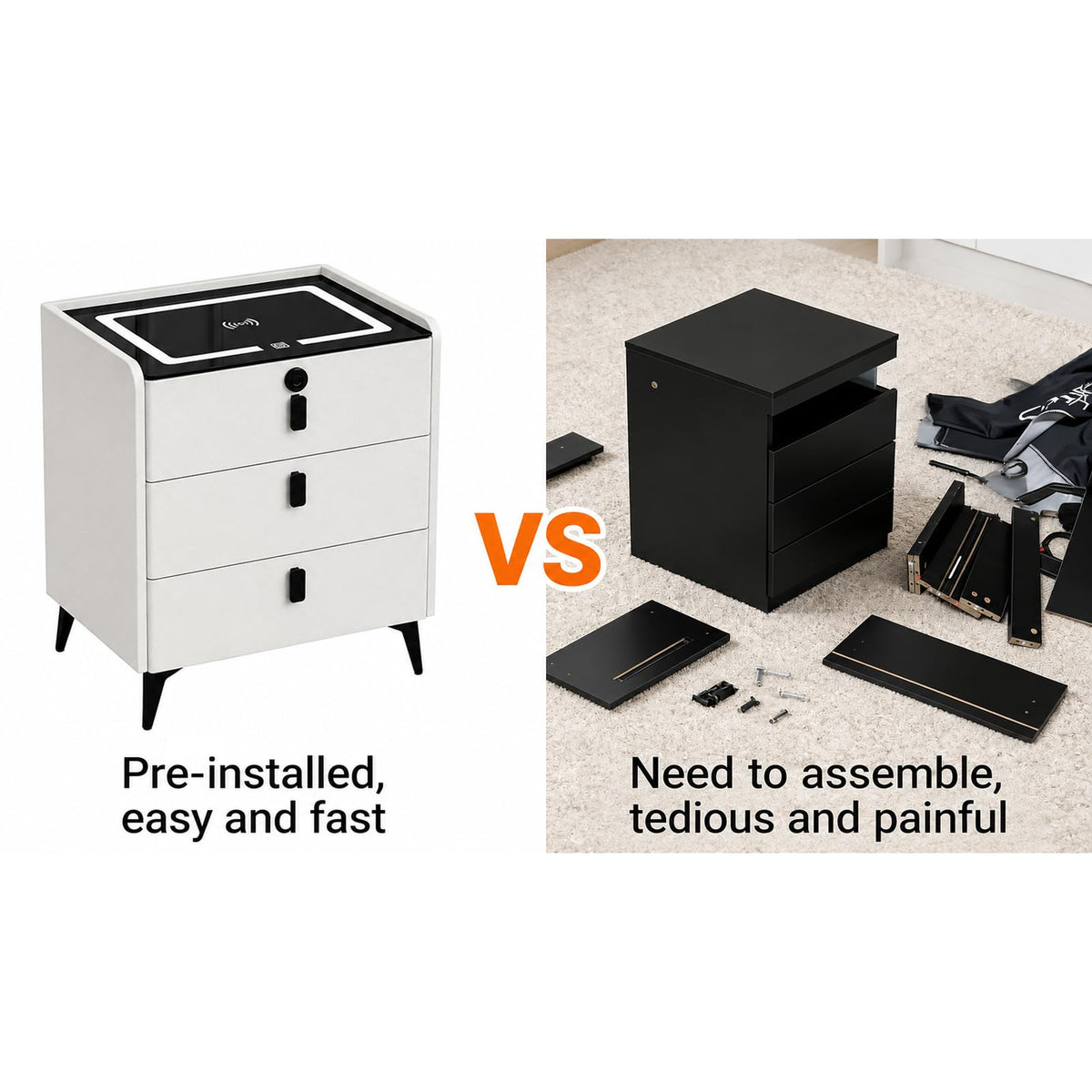 Wireless Charging Nightstand with Fingerprint Lock H2747