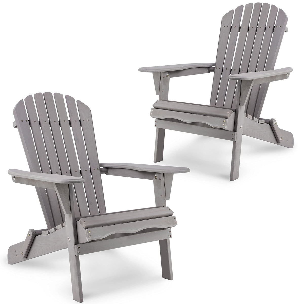 Folding Solid Wood Adirondack Chair Set of 2 Grey Z5410