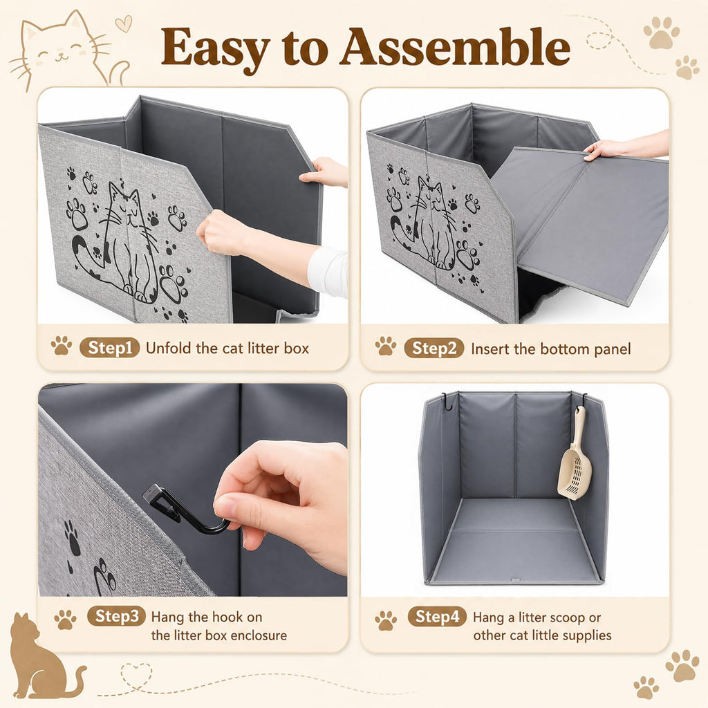 Waterproof Cat Litter Box Enclosure with Removable Mat and 2 Hooks N5423