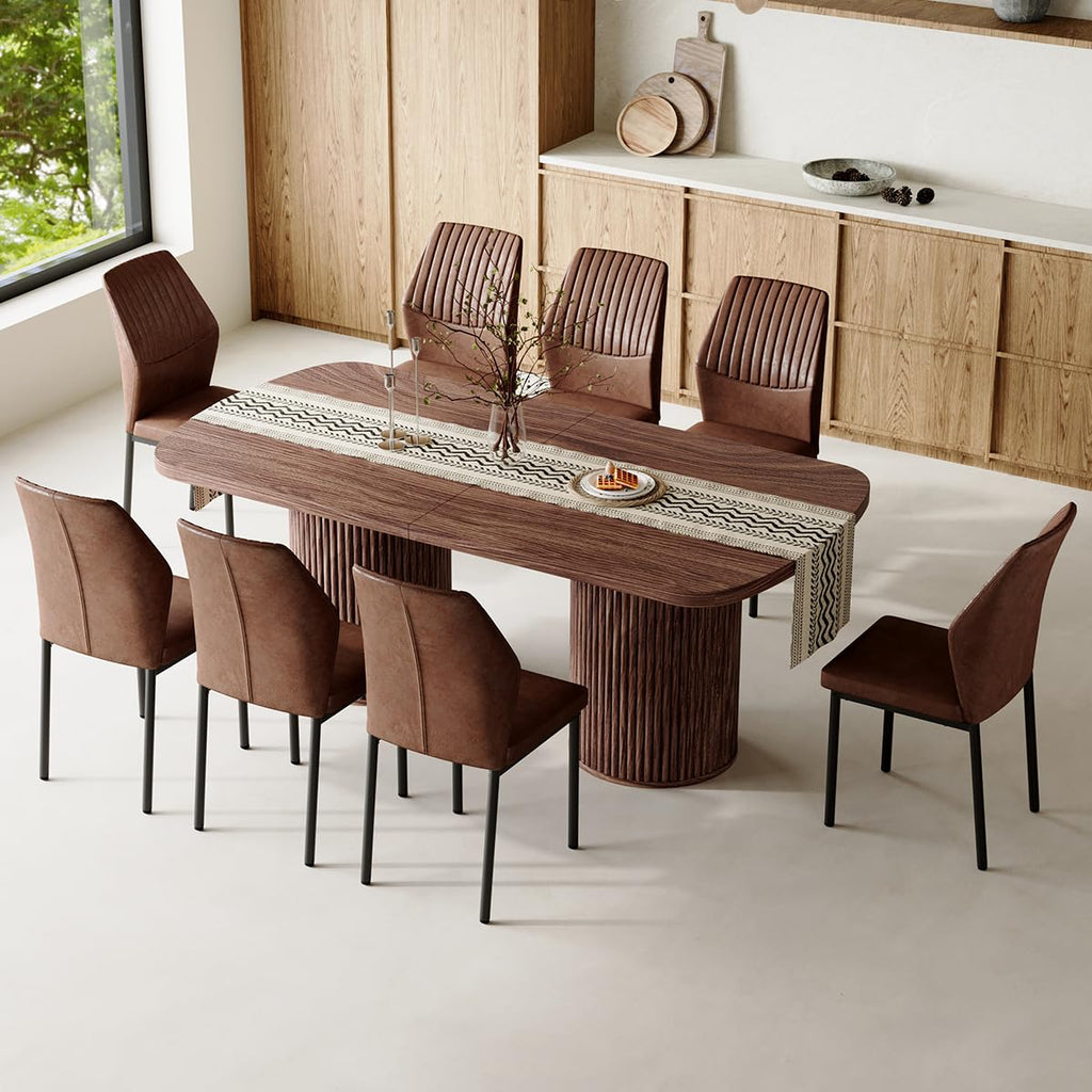 79" Rectangular Wood Dining Table Set for 8 with Cushioned Chairs F563544