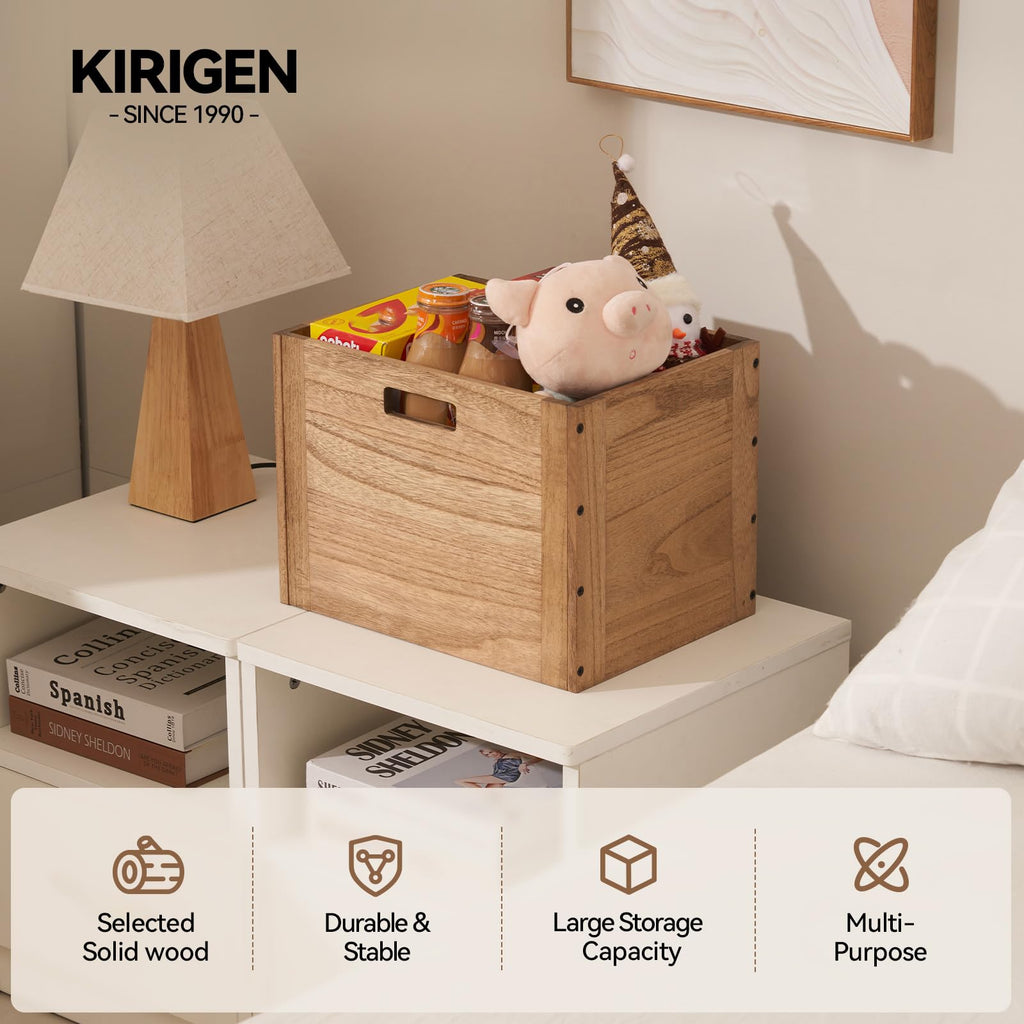 Brown Stackable Wood Storage Cube with Handles Q371