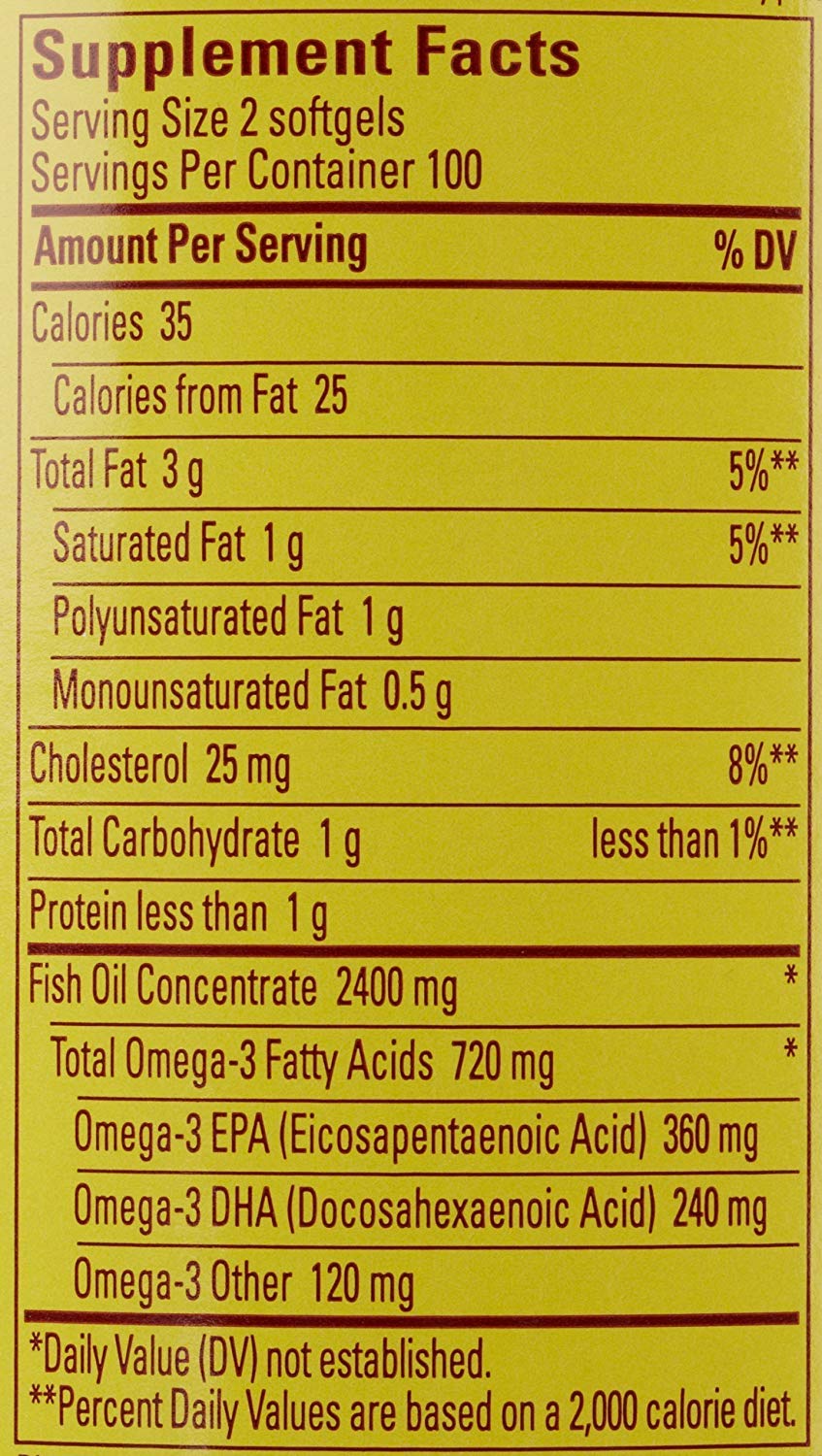 Fish Oil Omega 3 Supplement 1200 mg 200 Softgels D526