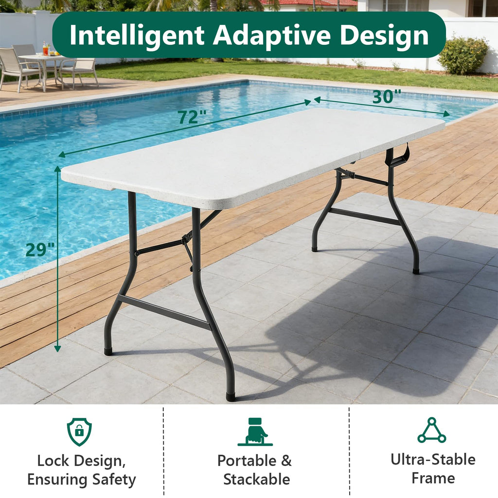 6FT Heavy Duty Plastic Folding Table with Steel Legs White T24261