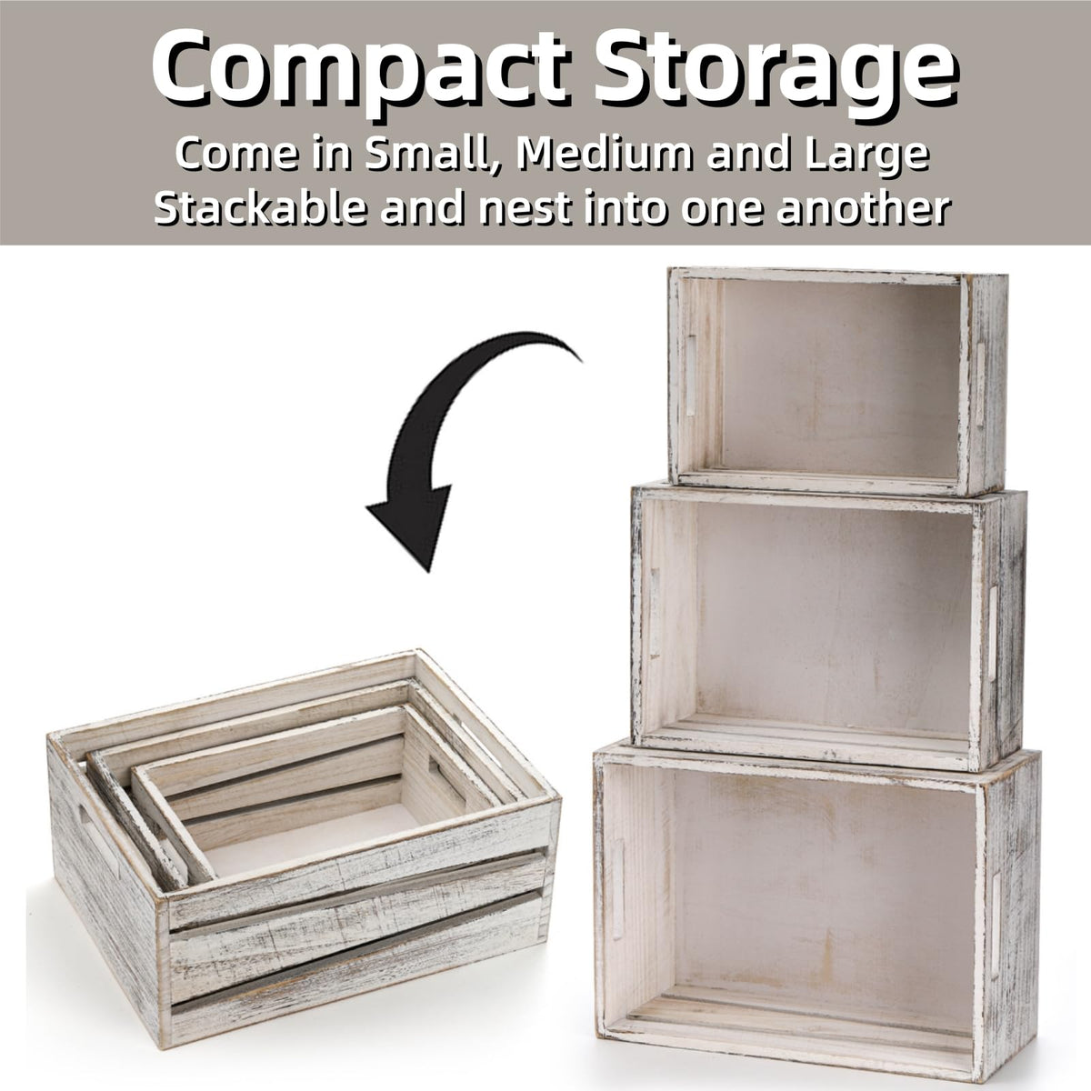 3 Pack Wooden Storage Crates with Handles I72156