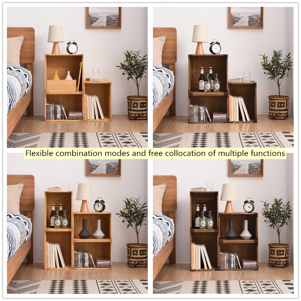 Brown Stackable Wood Storage Cube with Handles Q371