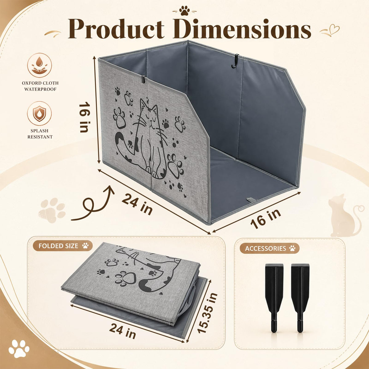 Waterproof Cat Litter Box Enclosure with Removable Mat and 2 Hooks N5423